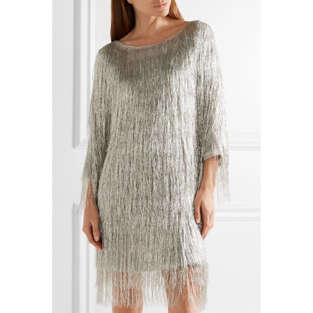 Nwt Rachel Zoe | Ballina Boat-Neck Metallic Fringe Cocktail Dress - Picture 3 of 11